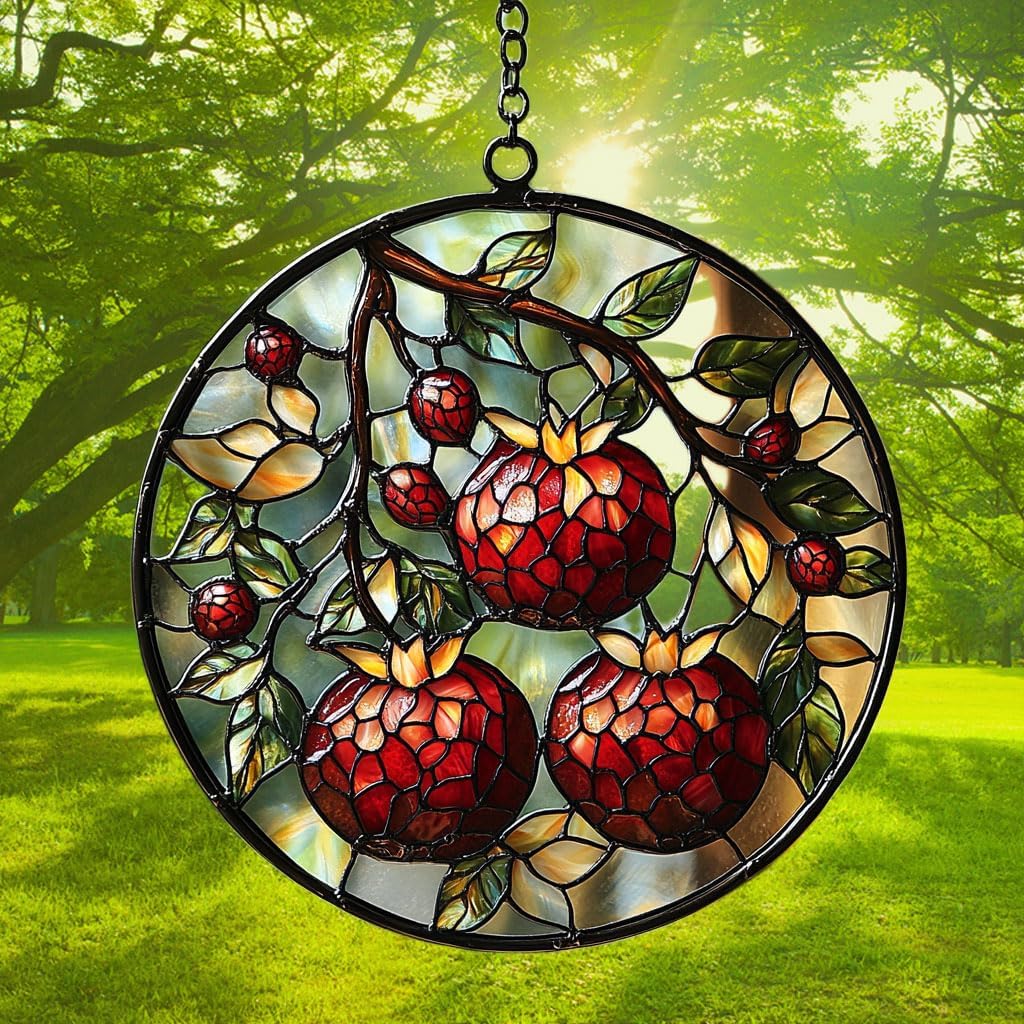 Cottage Pomegranate Acrylic Suncatcher Stained Glass Effect Window Car Hanging Christmas Ornament