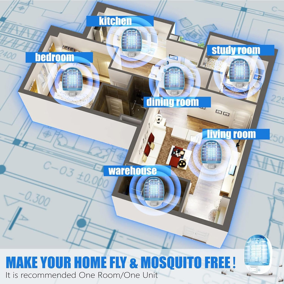 6 Pack Bug Zapper Indoor, Electronic Mosquitoes Killer Zapper with Blue Lights for Living Room