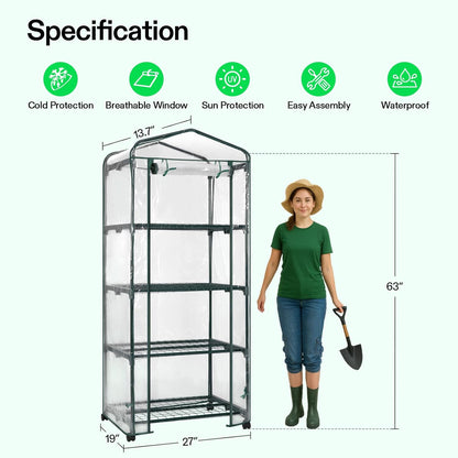 VIVOSUN Mini 4-Tier Greenhouse with Wheels, 27 x 19 x 63-Inch Reusable Portable Warm House with