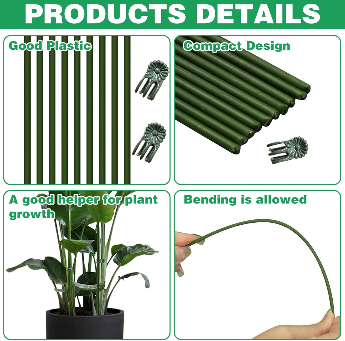 50Pcs Plant Stake Clip Set Green, Plant Sticks Supplies Support Tall, Useful Support Clips, Fine