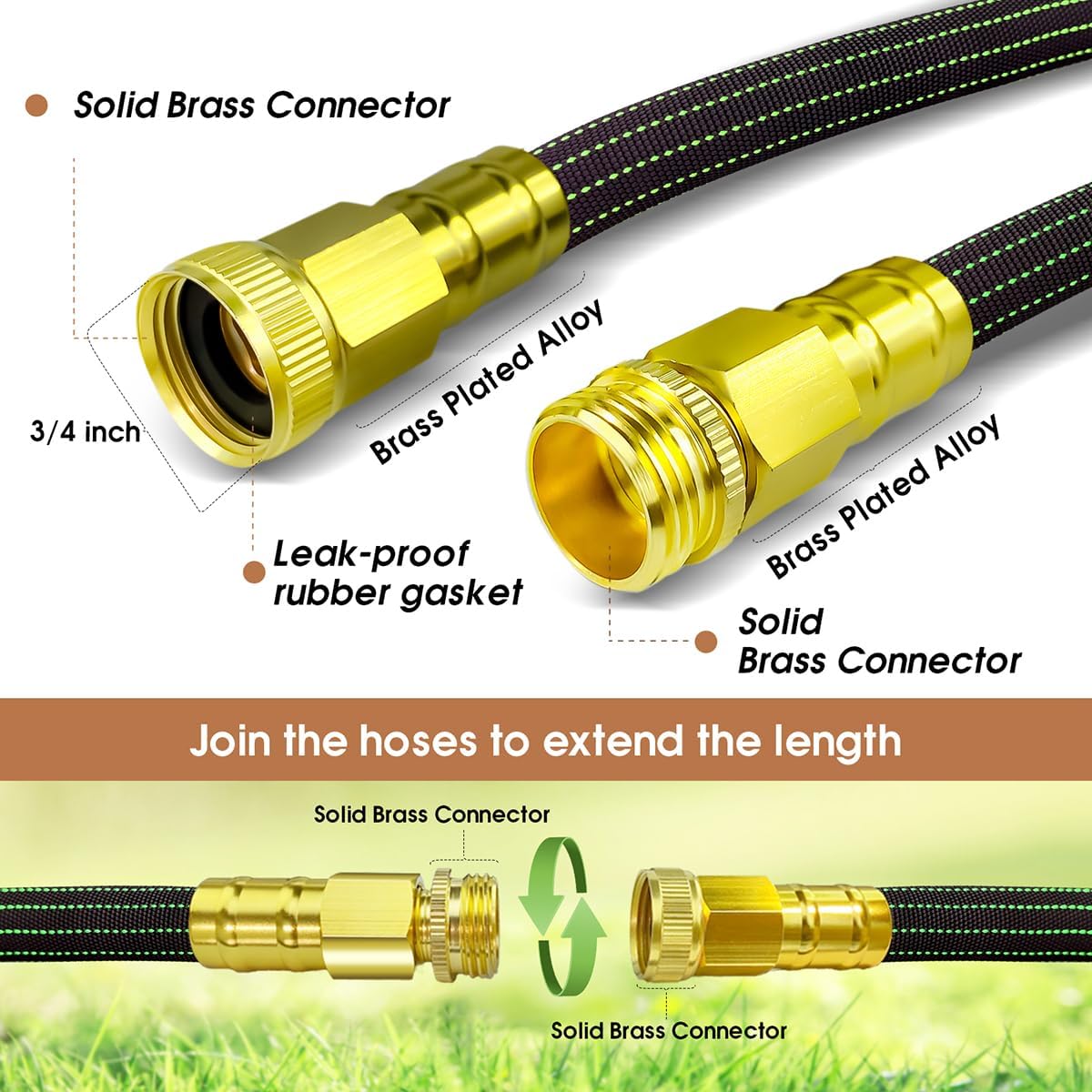 10FT Lightweight Garden Hose,Flexible Water Hose with Solid Brass Head,Kink-Free,Collapsible