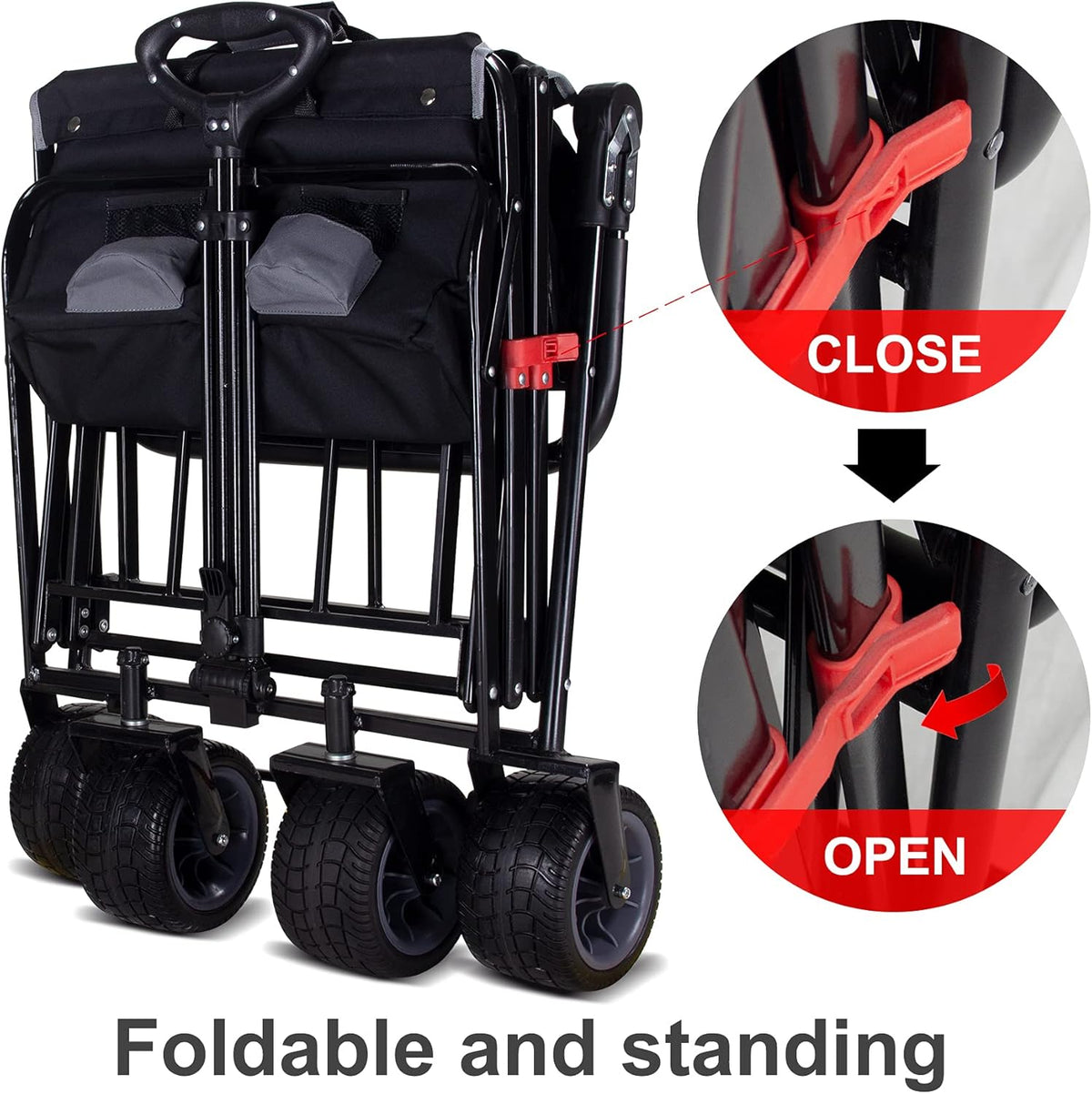 TMZ All Terrain Utility Folding Wagon, Collapsible Garden Cart, Heavy Duty Beach Wagon, for