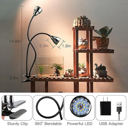 Juhefa Grow Light for Indoor Plants Growing, Gooseneck Clip-on Plant Lamp for Seedlings Succulents