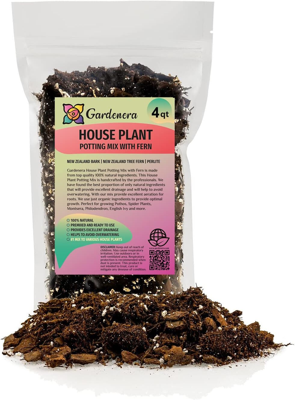 Premium Gardenera House Plant Potting Mix | Fern + New Zealand Bark + Perlite | Great for Pothos