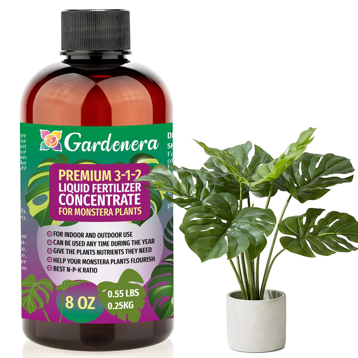 Premium Liquid Monstera Plant Fertilizer - 3-1-2 Concentrate for Indoor Plants and Flowers by