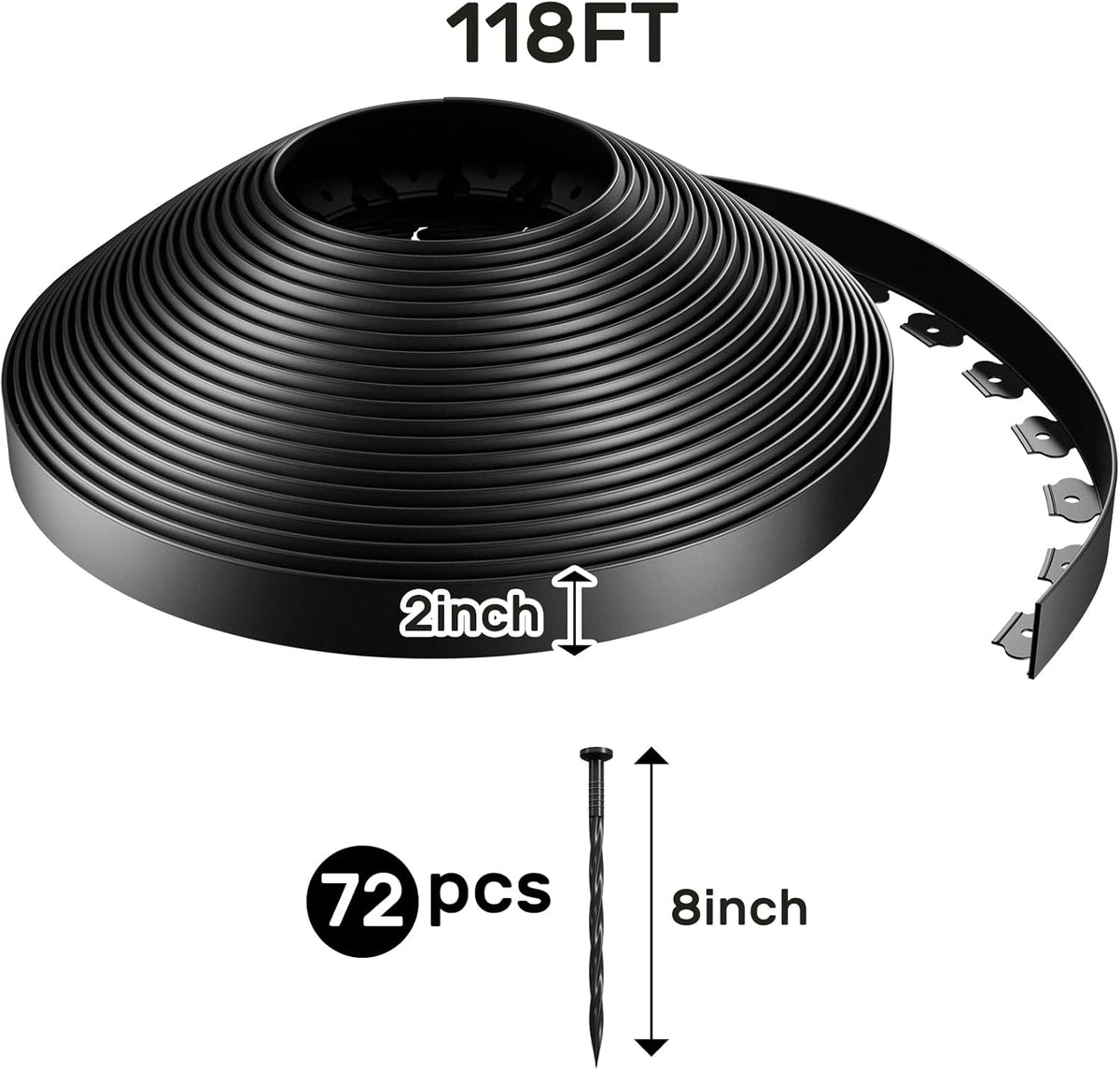 AGTEK 118FT Plastic Landscape Edging Kit 2inch Height No-Dig Garden Edging Border Lawn Edging Roll