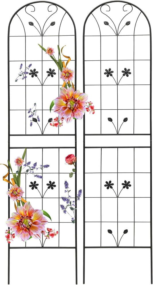 Garden Trellises, 2 Pack Black Metal Coated Rustproof Trellis for Climbing Plants Outdoor, Roses