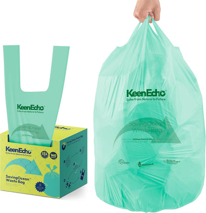 8 Gallon 160 Counts Small Green Trash Bags with Handle, Ocean Fishing Nets Upcycling, Sage & Sea