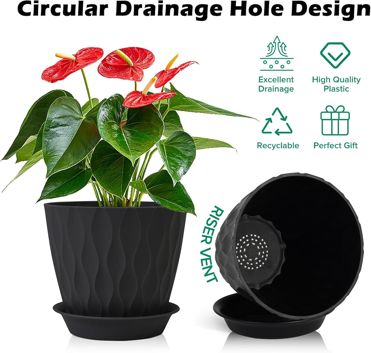 GARDIFE 7/6.5/6/5.5/5/4.5/4 inch Plant Pots, 7 Pack Flower Pots Indoor Outdoor, Planters with