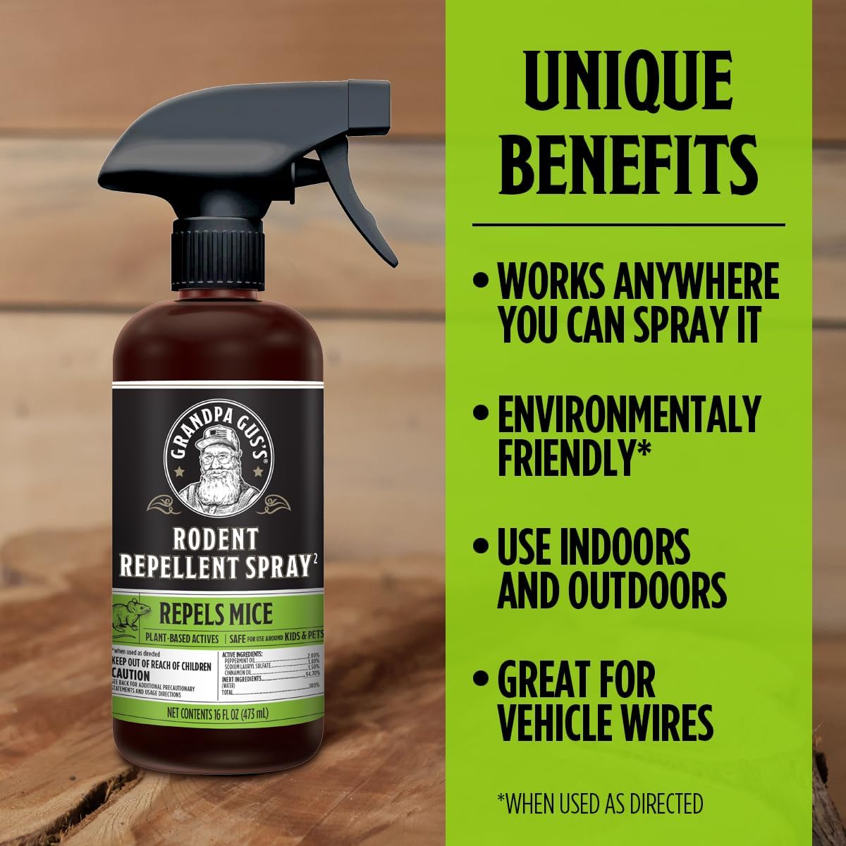 Grandpa Gus's Rodent Repellent Spray, Peppermint & Cinnamon Oil, Prevents Mouse/Rats from Nesting &