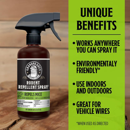 Grandpa Gus's Rodent Repellent Spray, Peppermint & Cinnamon Oil, Prevents Mouse/Rats from Nesting &