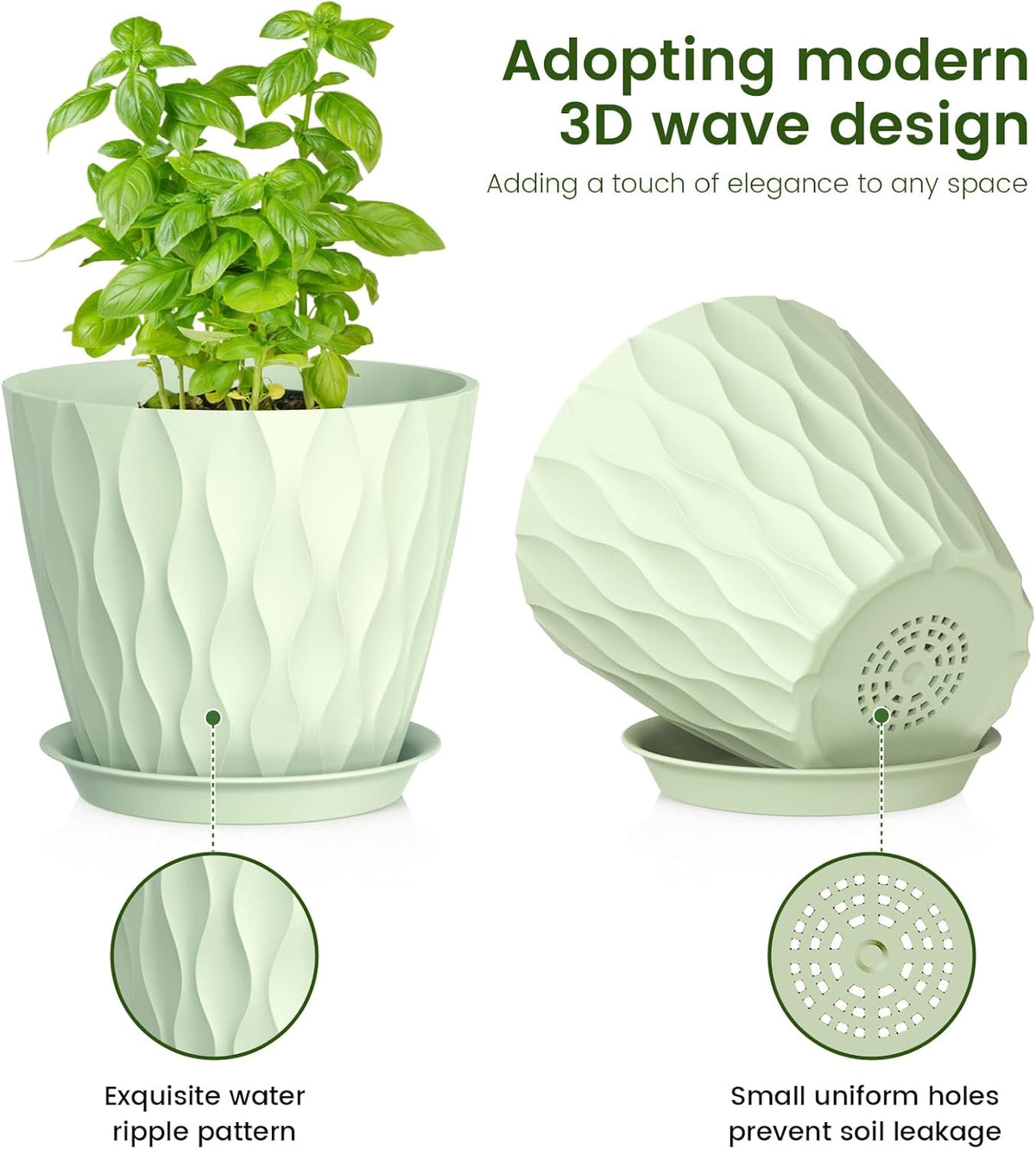 7/6.5/6/5.5/5/4.5/4 inch Plant Pots for Indoor Outdoor Plants, 7 Pack Thick Flower Pots with