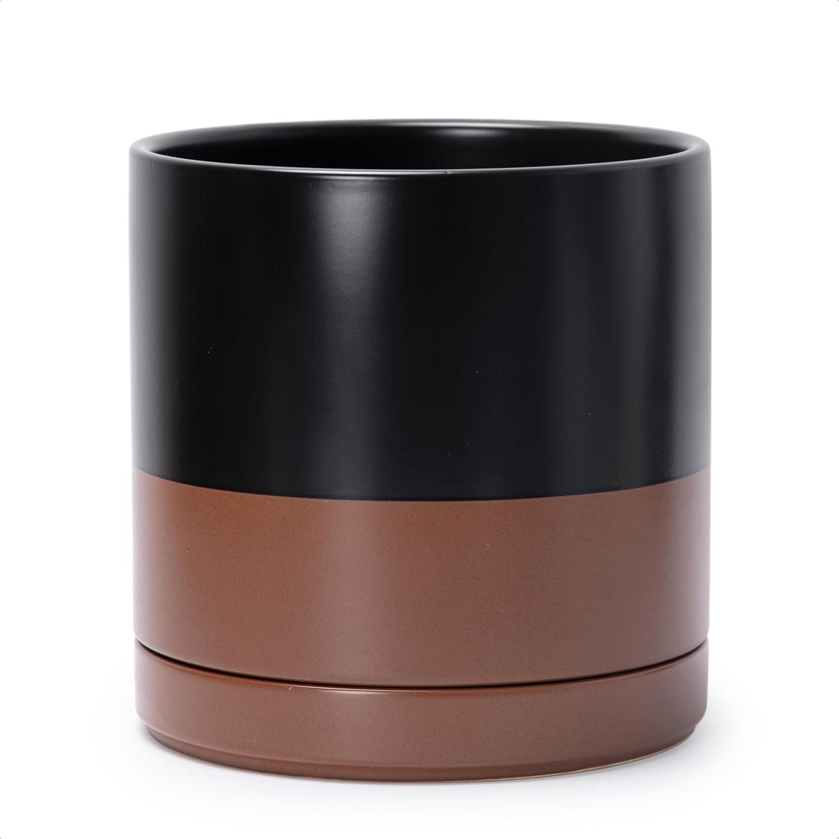 D'vine Dev 10 Inch, Ceramic Planter Pot with Drainage Hole and Saucer, Indoor Cylinder Round