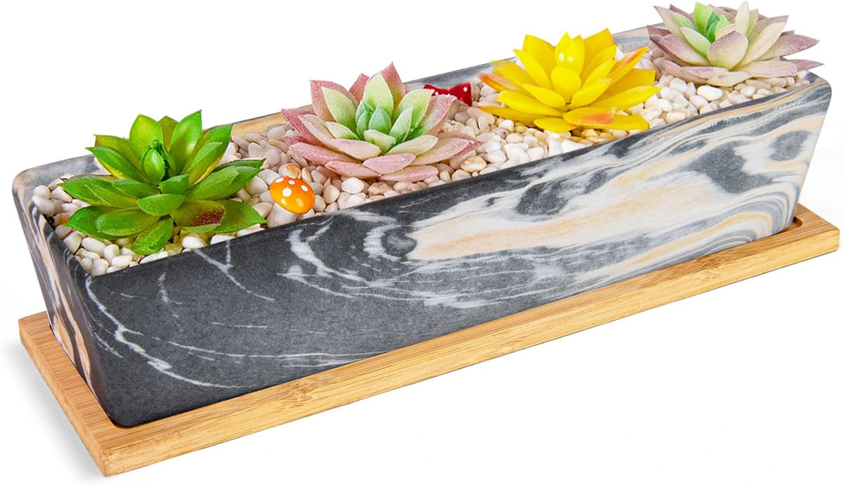 Succulent Pots - 12.1 Inch Large Succulent Pots with Drainage Tray, Window Sill Planter, Long
