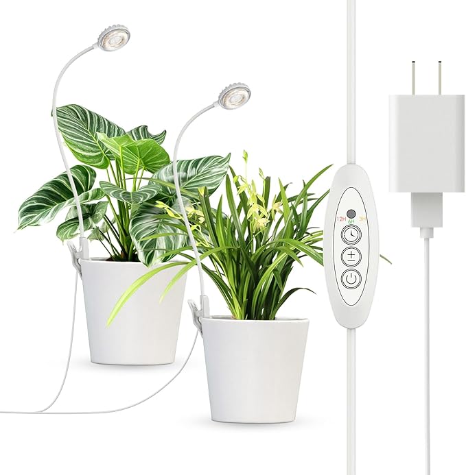 Clip-On Grow Lights for Indoor Plants, 2-in-1 LED Grow Lamp,4000K Sunlike Full Spectrum Plant