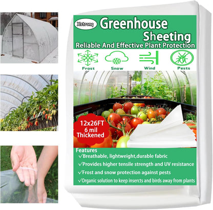 12FTx26FT Greenhouse Plastic Sheeting, 6 Mil Thick Clear Polyethylene Film, Waterproof Wind Frost