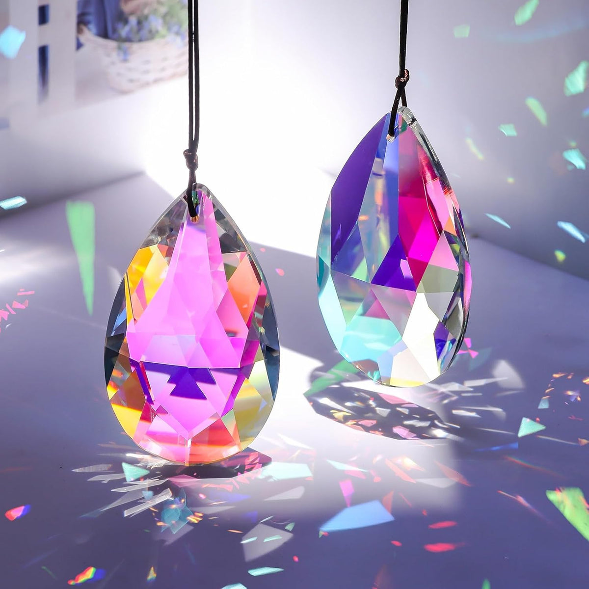 5Pcs 3-inch Crystal Sun Catcher Prisms for Windows Garden Patio,AB Colored Hanging Suncatchers with
