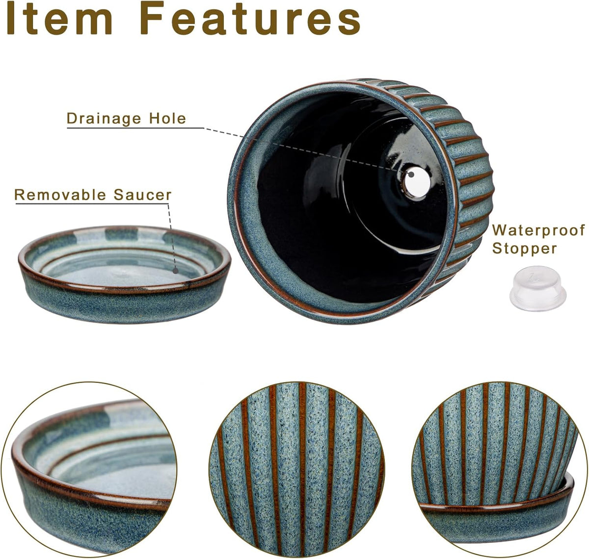 Oairse Ceramic Pots for Indoor Plants, 4.9 +5.7 inch Pots for Plants Set of 2 Marble Blue Plant