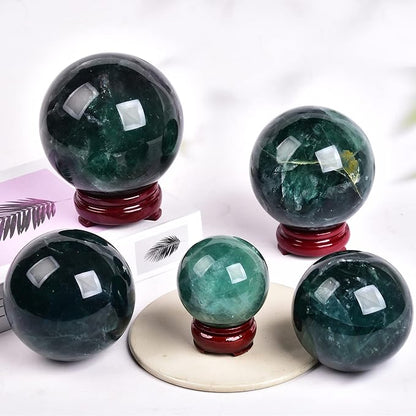 JIC Gem Large Healing Crystal Ball, Green Fluorite Crystal Sphere with Stand Crystal Decorative