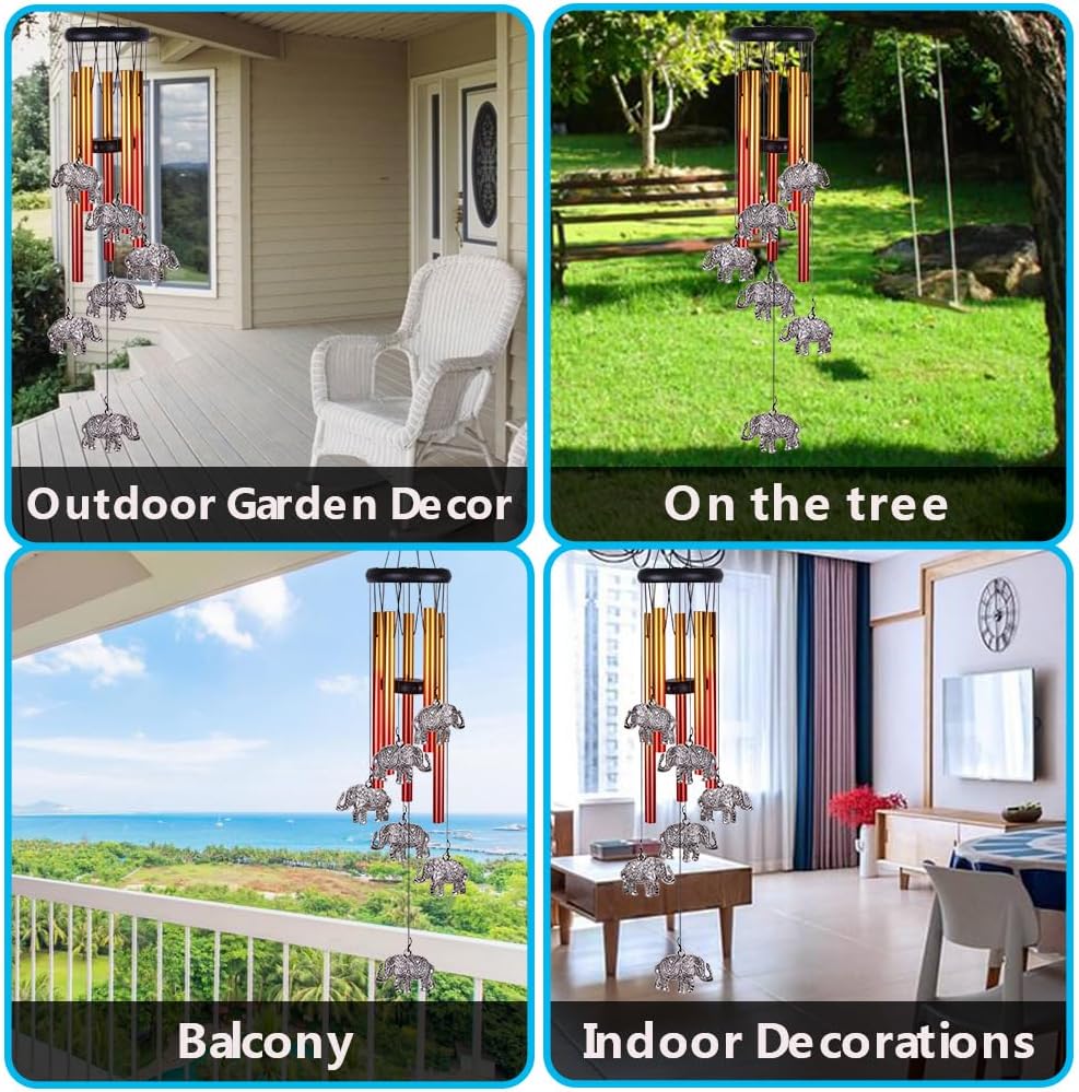 Elephant Wind Chimes Outdoor/Indoor Decor - Pure Hand-Made Mobile Romantic Wind Catcher, 28"