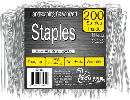 Squirrel Products Galvanized Steel Redrawn Garden Stakes, 6 Inch Lawn Staples, 11 Gauge Stakes