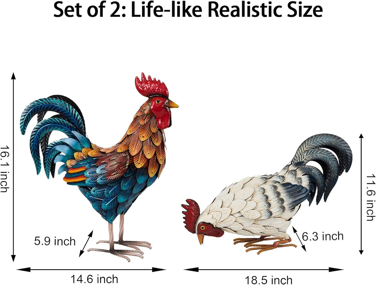 Shorayn Metal Rooster Statues, Outdoor Garden Metal Chicken Decor, Garden Sculptures Chicken