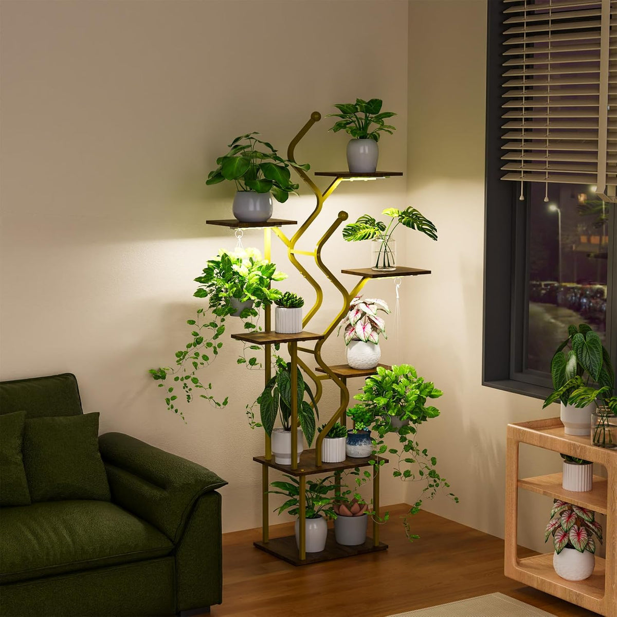 Bstrip 63 Inch Plant Stand with Grow Light, 7-Tier Indoor Plant Shelf with Hanging Hooks, Decor