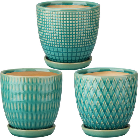 Oairse 4 inches Ceramic Planters Pots for Indoor Plants 3 Set of Small Round Flower Pots with