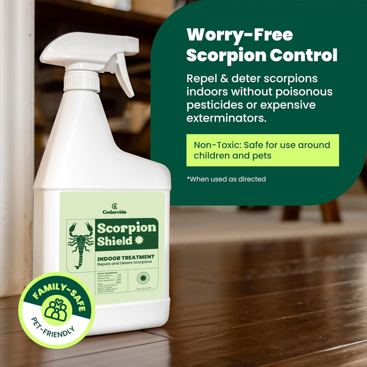Cedarcide Scorpion Shield (Quart) Indoor Cedar Oil Pest Control Spray - Kills & Repels Scorpions