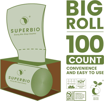 SUPERBIO 13 Gallon Compostable Kitchen Waste Bags, 50 Count, 1 Pack, Flat top Food Scrap bags