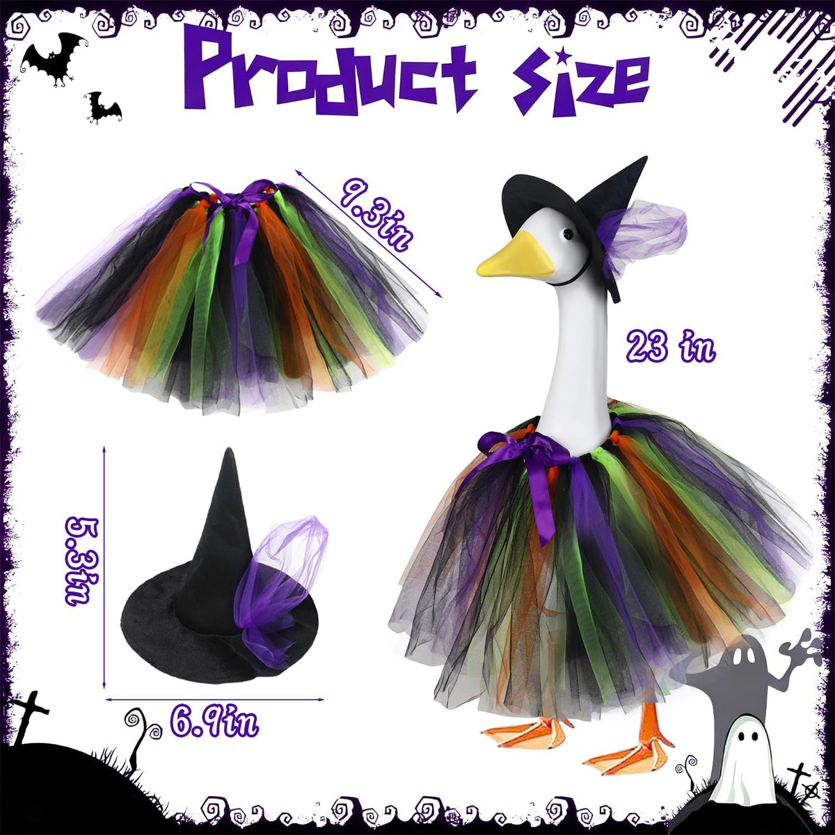 Halloween Witch Porch Goose Outfits Tutu Dress Costume Clothes, for 23" 17" Outdoor Patio Yard Lawn