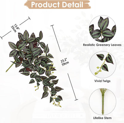 DILATATA Fake Hanging Plants Artificial Hanging Plants 26" Faux Wandering Jew Hangings Leaves Plant