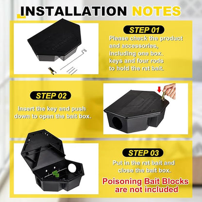 Qualirey 3 Pcs Rat Bait Station with Keys 13.58 x 8.98 x 3.35 Inch Rodent Station Rat Traps, Keeps