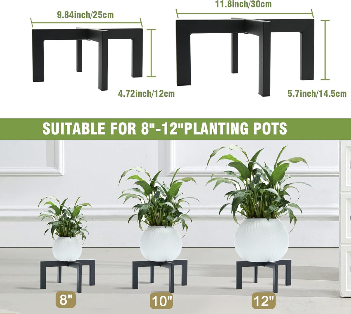 Heavy-Duty Metal Plant Stands Indoor Outdoor, 2/3 Pack Modern Plant Holder & Rattan Stool - Low
