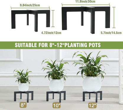 Heavy-Duty Metal Plant Stands Indoor Outdoor, 2/3 Pack Modern Plant Holder & Rattan Stool - Low