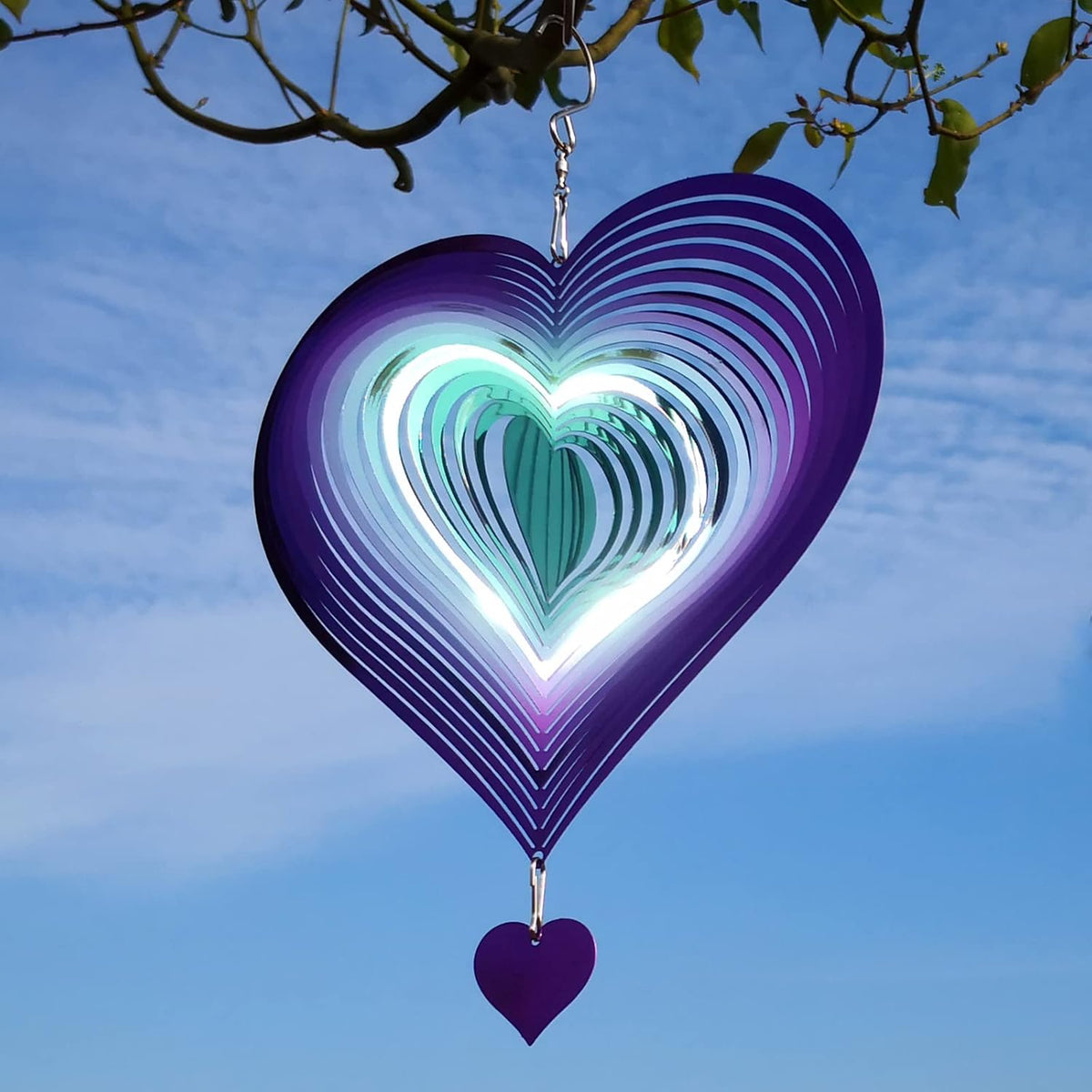 DJUAN Wind Spinner Purple-Green Gradient Love Heart 3D Metal Hanging Wind Spinners Worth Gift