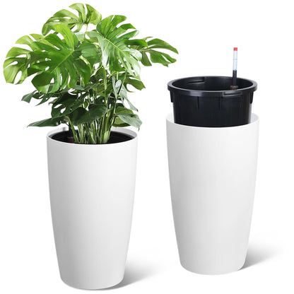 Garvee Tall Planters for Outdoor Plants, 22 in Planters Set of 2, White