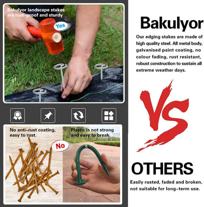 Bakulyor 50Pcs Circle Top Landscape Staples, 6 Inch Garden Stake 9 Gauge Galvanized Landscape