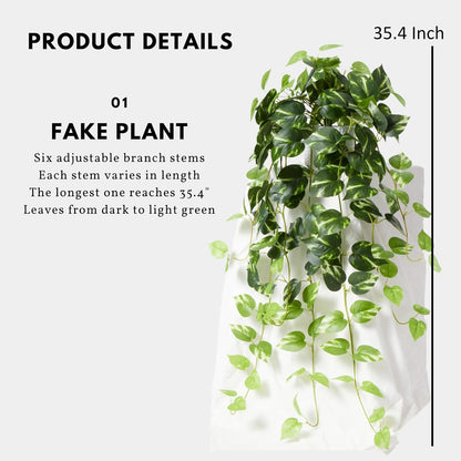 CADNLY Realistic Artificial Plants Indoor in Pot – Green Faux Hanging Plants Artificial Decor Fake