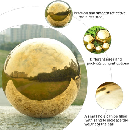 Nerien Gazing Ball, Stainless Steel Garden Mirror Globe, Polished Ornament Sphere, Hollow Floating