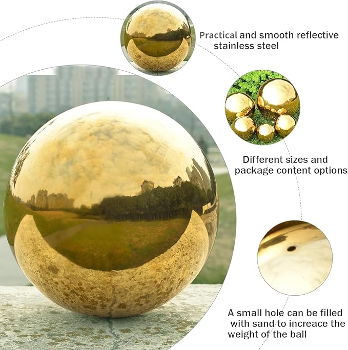 Nerien 8 Inch Gazing Ball, Stainless Steel Garden Mirror Globe, Polished Ornament Sphere, Hollow