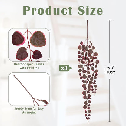 Briful 3 Pack Fake Hanging Plant 39.3" Artificial Hanging String of Hearts Plant Faux Trailing Vine
