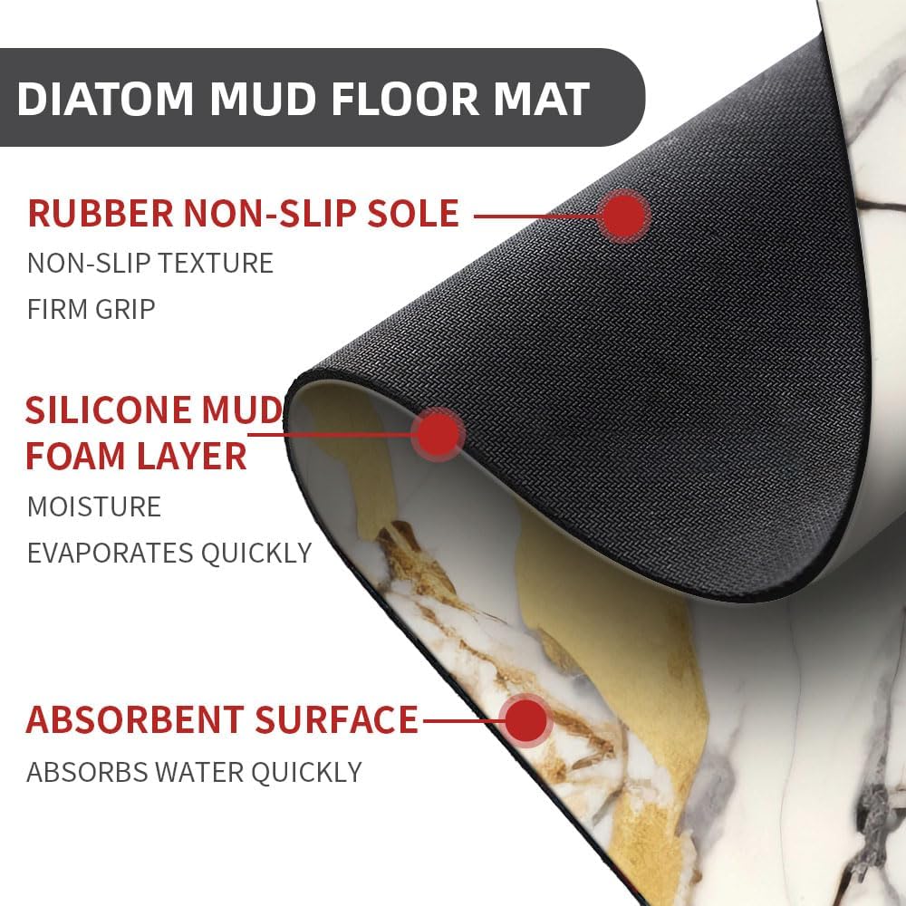 Bath Mat-Bathroom Rug，Abstract Marble Gold-Absorbent Non Slip Quick Dry Stain Resistant Easy to