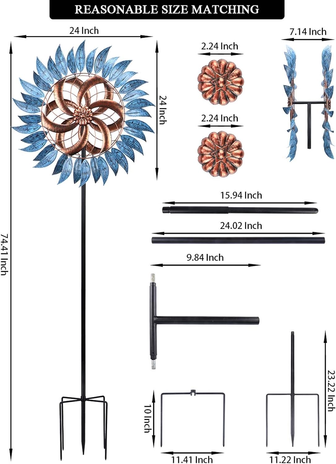 MUMTOP Wind Spinners Outdoor Metal 6.5 FT Large Two-Way Wind Sculptures for Patio Yard and Garden