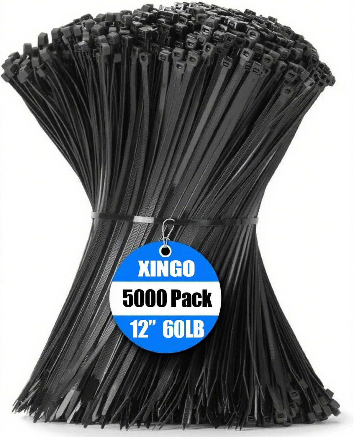 XINGO 5000 PCS Black Zip Ties 12 Inch, 60 LBS Tensile Strength, Self-Locking Nylon Plastic Nylon