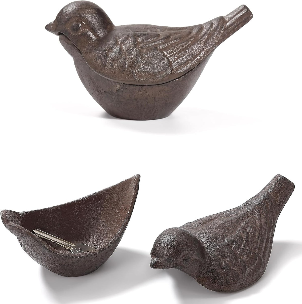 Cast Iron Bird Key Hider, Bird Statue and Keys Hiders Outside, Decorative Outdoor Hidden Keys