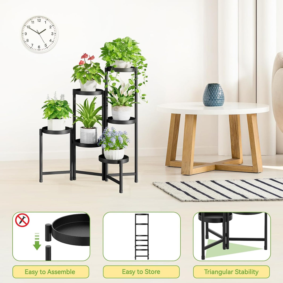iDavosic.ly Plant Stand Indoor Outdoor, 6 Tier Corner Metal Flower Display Holder Shelf, Folding