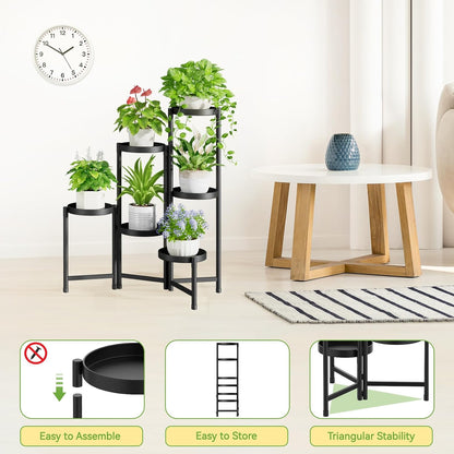 iDavosic.ly Plant Stand Indoor Outdoor, 6 Tier Corner Metal Flower Display Holder Shelf, Folding