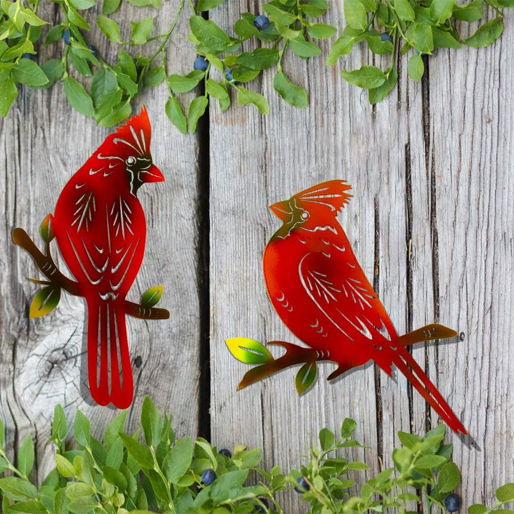 4 Pack Metal Cardinal Wall Art Decor Metal Birds 3D Outdoor Sculpture, Ornaments Hand-Made Nimble