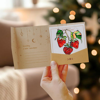 Strawberries Branch Acrylic Suncatcher Stained Glass Effect Window Car Hanging Christmas Ornament
